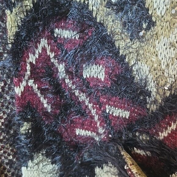 VERTIGO Aztec Eyelash Long Duster Cardigan Sweater Womens Large Southwestern - Picture 9 of 13